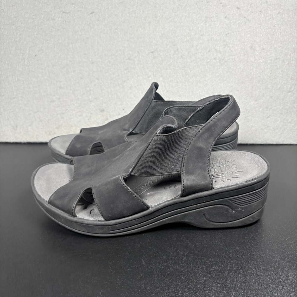 Easy Street SoLite Black Open Toe Low Wedge Sandals Womens Size 9W Wide Casual